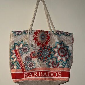 Barbados Floral Canvas Tote Bag with Small Clutch Bag